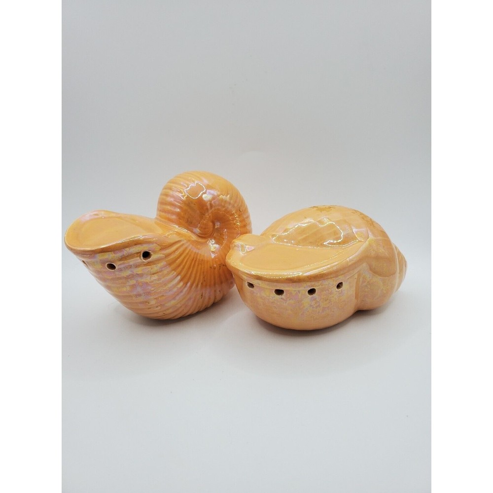 Unbranded Iridescent Salt & Pepper Shakers Set Nautical Ceramic Seashells Beach